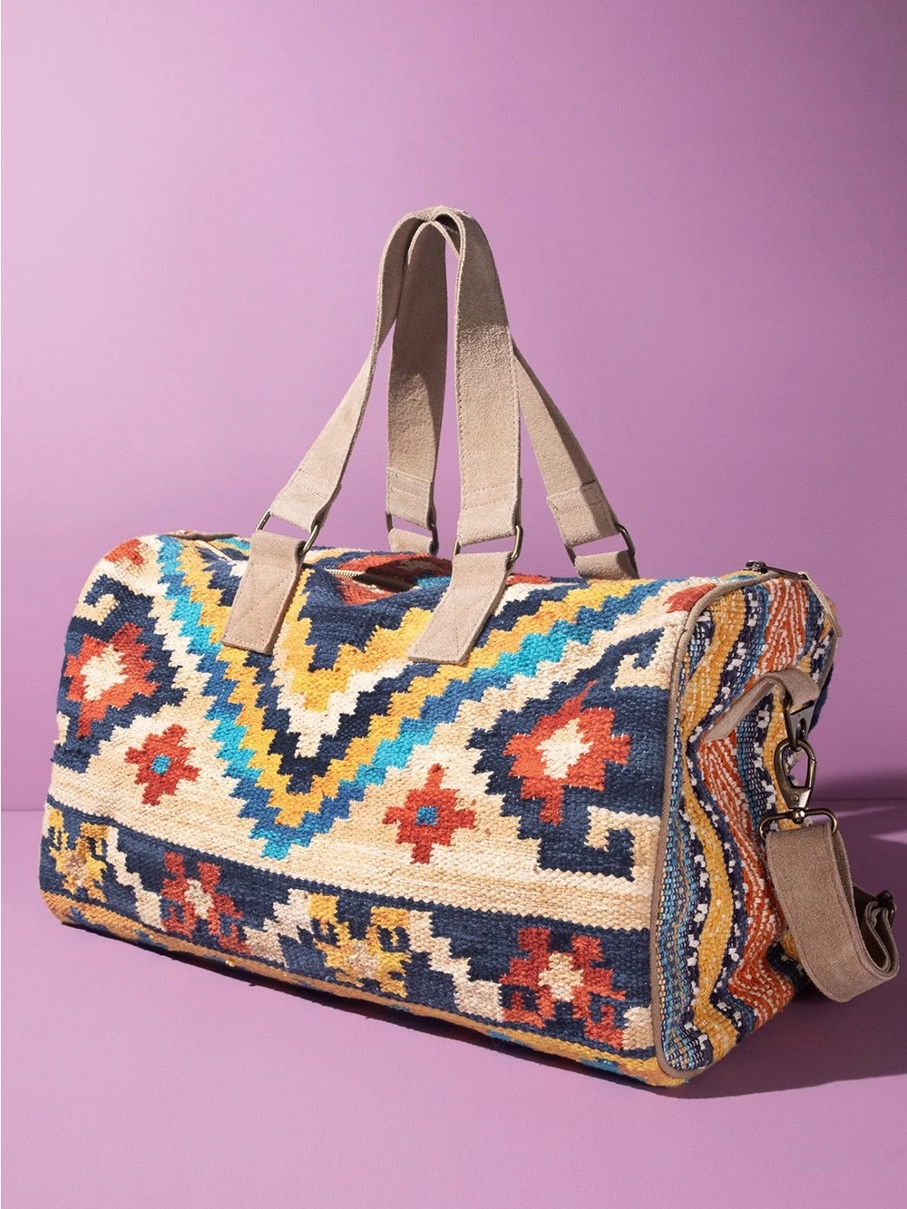 Boho Woven Travel Duffel Bag - Multicolor